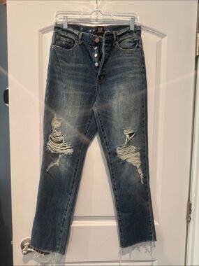 BDG Distressed Straight-Leg Jeans in Dark Blue Wash 28